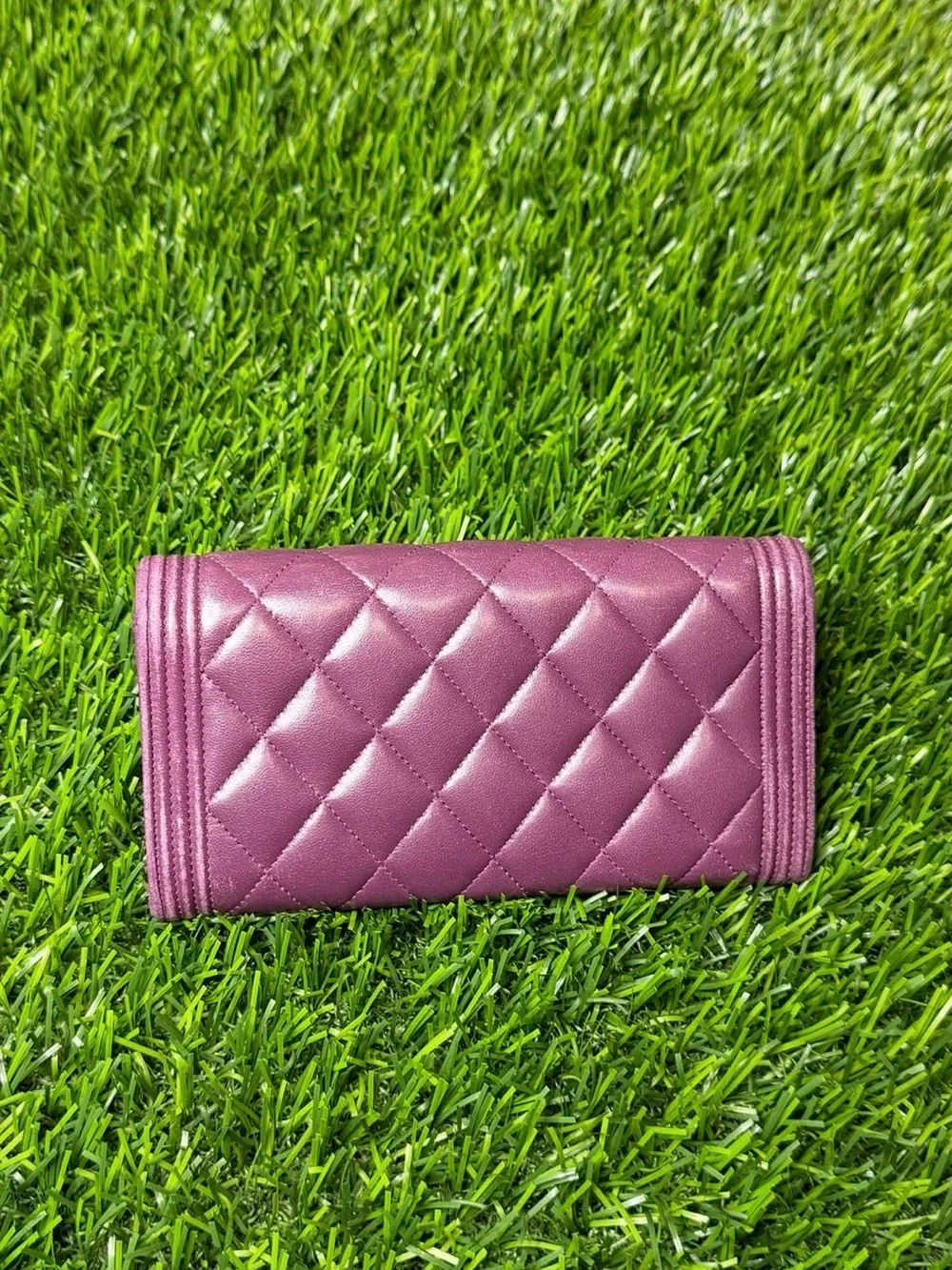 CHANEL Long Wallet BOY CHANEL Caviar Skin  Leather in Plum